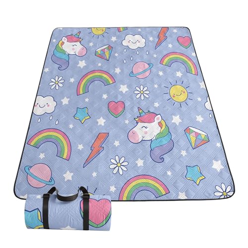 Smell Sunshine Outdoor Picnic Blanket,Portable Sandproof Waterproof Picnic Mat,Rainbow Unicorns Printed Camping Beach Mat ...