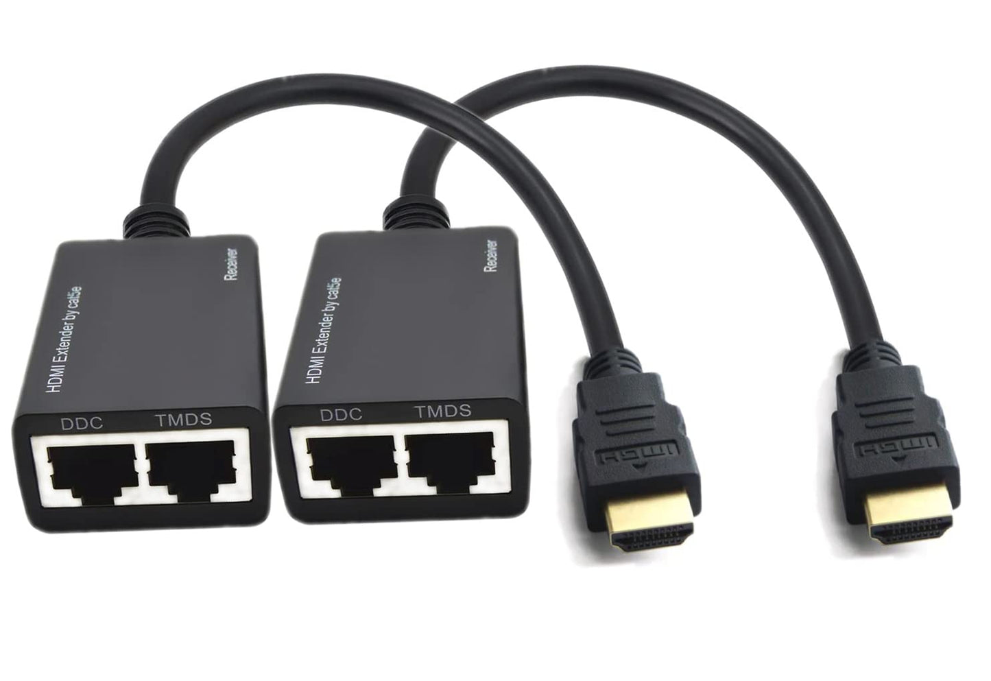 HDMI Extender Over Cat5e/6  RJ45 Ethernet Splitter to HDMI 2 Ports Network Adapter 2 Pack  Support 1080p UP to 30m/98ft Video and Audio for HDTV HDPC PS4 STB-New