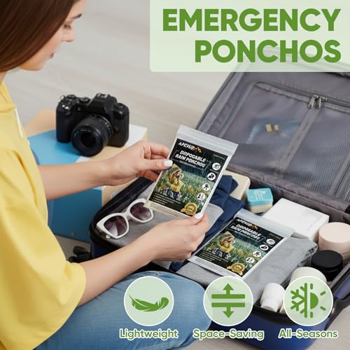 APEXUP Disposable Rain Ponchos for Adults, Emergency Rain Poncho for Camping Hiking Travelling
