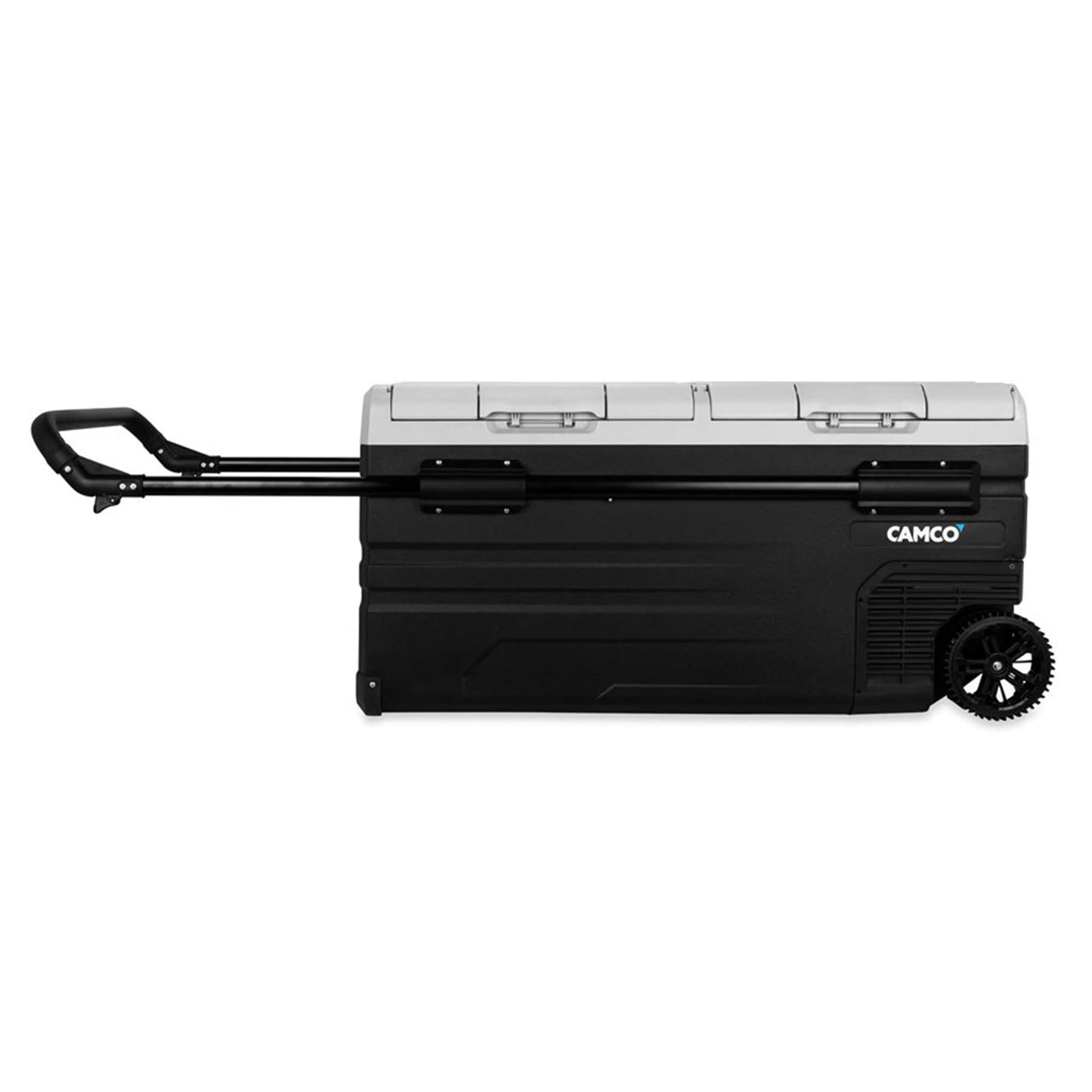 Camco CAM-950 AC 110 V DC 12 V 95 Liter Portable Compact Refrigerator w/Dual Zone Cooling/Freezing and Vehicle Outlet Cables for Camping & Road Trips
