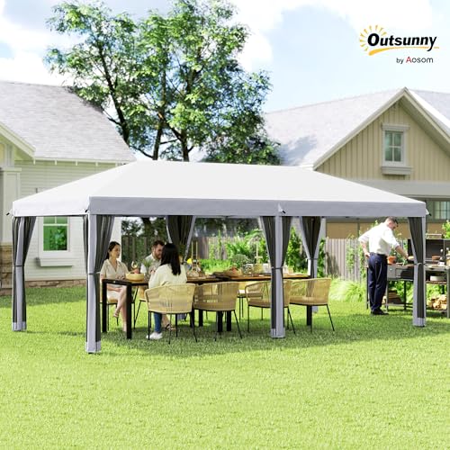 Outsunny 10' x 20' Pop Up Canopy Tent with Netting, Heavy Duty Large Party Tent, Instant Sun Shelter with Carry Bag for Ba...