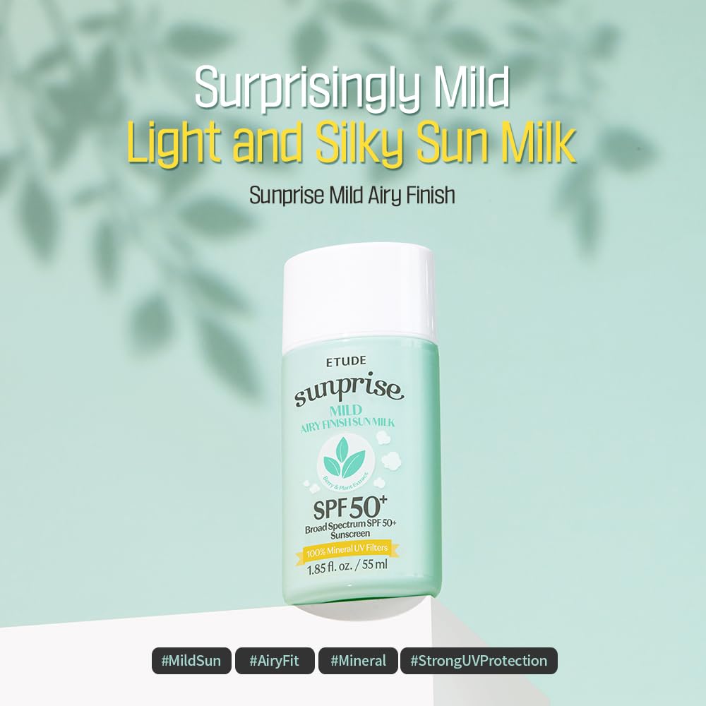 ETUDE Sunprise Mild Airy Finish Sun Milk Duo Set (55ml*2) SPF50+ / PA++++ | Sebum-free, Non-Sticky, Long Lasting Protection, 100