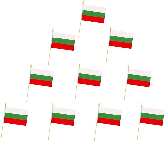 10 Pack Bulgaria Flags - BG Handheld Flag- 5x8 in,Bulgarians Mini Flag. Suitable For Party Decorations, Store Displays, Ba...