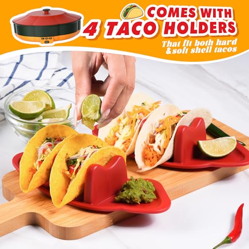 Taco Tuesday Kit - Taco Bar Serving Set for a Party with 33oz Heated Pot, 4 Taco Holders, Detachable Lazy Susan Tray, Perf...