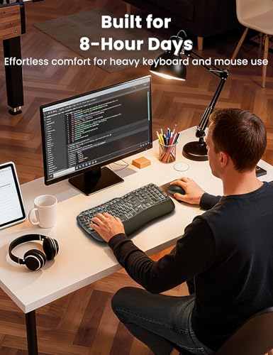 Ergonomic Wireless Keyboard and Mouse Combo, Rechargeable 4000mAh Backlit Keyboard with a Soft, Faux Lambskin Palm Rest, W...