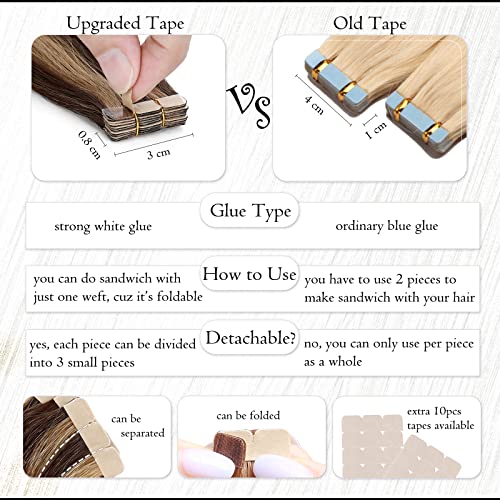 Benehair Tape in Hair Extensions Human Hair Blonde 20pcs 50g/pack Straight Hair Extensions Seamless Skin Weft Tape in Natural Hair for Women (22", 613 Bleach Blonde)