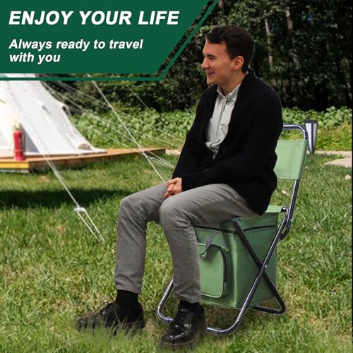 ZDFRBJGㅤㅤㅤㅤ Portable Foldable Fishing Chair with Cooler Bag, Lightweight Backrest Stool Compact Folding Chair Seat, Outdoo...