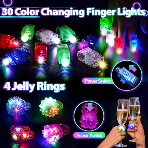 130PCS Glow in the Dark Party Supplies for Kids Adults, Light Up Party Favors with LED Glasses, Headbands, Finger Lights, ...
