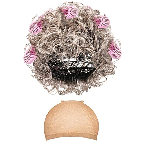 EBYTOP Women's Old Lady Costume Kit with Nightgown Wig Cane & Other Halloween Cosplay Accessories