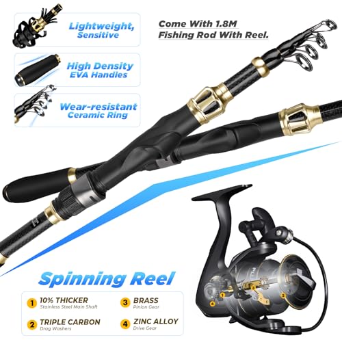 PLUSINNO Fishing Backpack with Fishing Rod and Reel Combos Tackle Boxes, Waterproof Tackle Backpack for Fishing Gear with ...