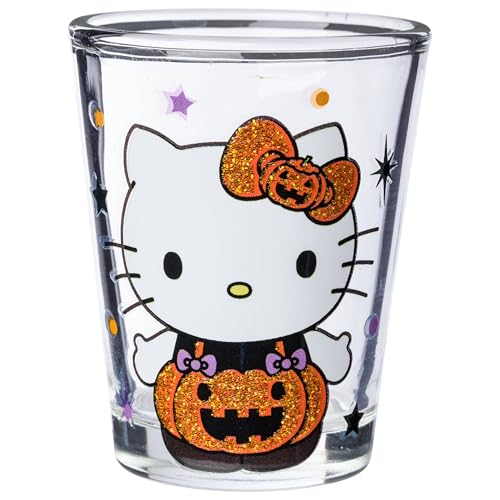 Silver Buffalo Sanrio Hello Kitty Halloween Spooky Costumes Glitter 4 Pack Mini Glass Set, 1.5 Ounces