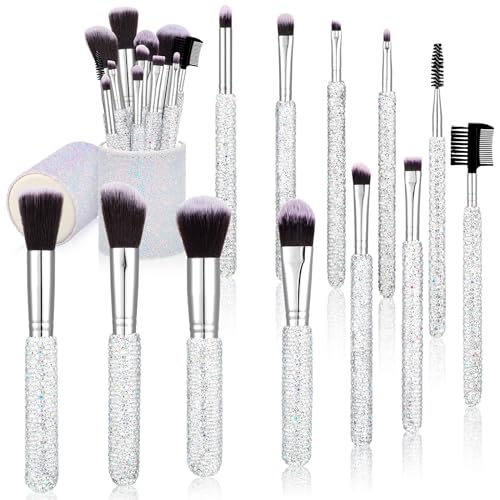 Nuogo 13 Pcs Rhinestone Makeup Brushes Set 12 Bling Crystal Professional Face Cosmetics Blending Liquid Foundation Powder ...