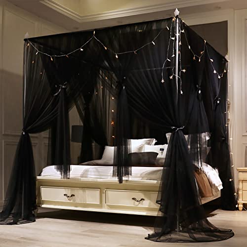 VETHIN 4 Corners Post Princess Bed Canopy Curtain Double Layer Cozy Drape Netting 4 Opening Mosquito Net for Girls & Adult...