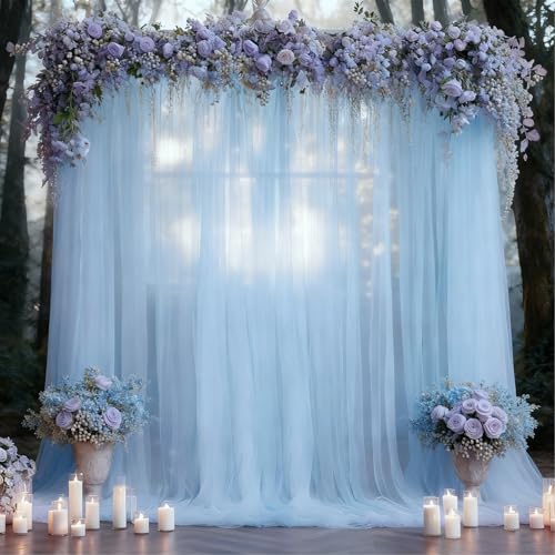 10x10 Blue Tulle Backdrop Curtains for Parties, Sheer Backdrop Curtain Wedding Photo Background Drapes for Baby Shower Pho...