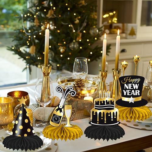 2026 Happy New Year Party Honeycomb Centerpieces 12Pcs New Years Eve Party Centerpieces for Table Happy New Year Party Dec...
