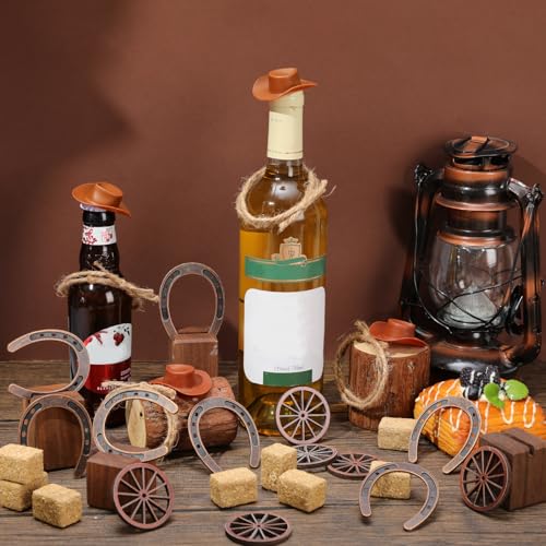 Ovveroche 40 Pcs Western Party Centerpieces for Table Mini Cowboy Hats Mini Horseshoes Wagon Wheels Hay Bales Twisted Hemp...