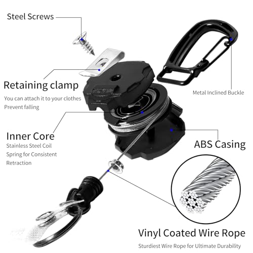 SHENGXIN 2 Pack Retractable Keychain Heavy Duty Carabiner Badge Holder, Tactical ID Badge Reel with 32” Steel Retractable ...