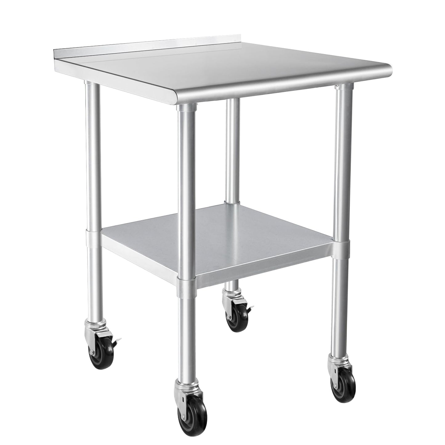 HARDURA Stainless Steel Table 24 x 30 Inches with Wheels Casters NSF Heavy Duty Commercial Prep Table with 2” Backsplash and Adjustable Undershelf for Restaurant Kitchen Home and Hotel