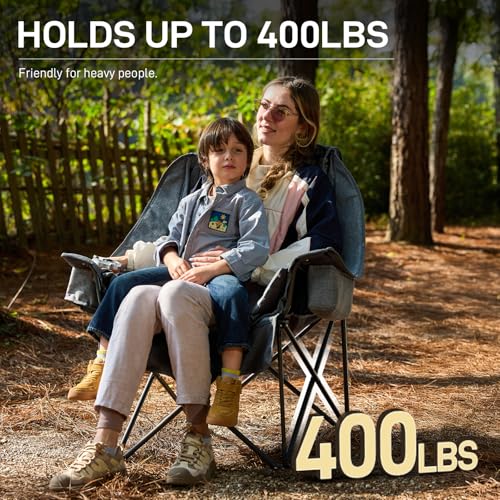 EVER ADVANCED 2 in 1 Camping Chair with Detachable Cushion, Mesh Chair for Adults Foldable, Oversized Heavy Duty Folding C...