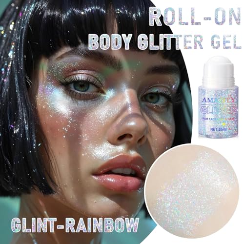 Roll-on Holographic Body Glitter Gel for Face and Hair, Chameleon Color Changing Glitter Gel Under Light, Chunky Mermaid S...