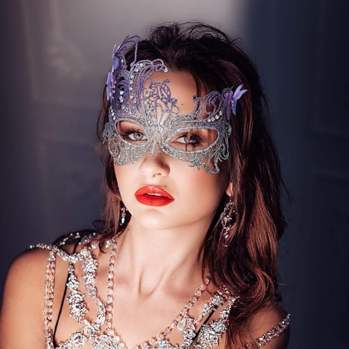 Zinniday Butterfly Lace Masquerade Mask - Halloween Renfaire Shiny Butterfly Masks for Women Halloween Masquerade