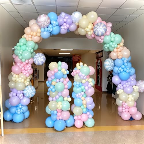 HILAVO Pastel Balloons 12 Inch Macaron Pink Blue Green Purple Yellow Pastel Rainbow Latex Balloon with Colorful Confetti P...