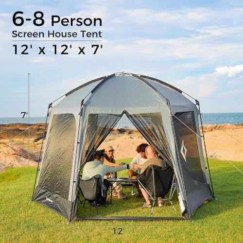 KingCamp Screen Tent, Camping Tent for 6-8 Person 12' x 12' Portable Screen House Room with Detachable Sunshade for Campin...