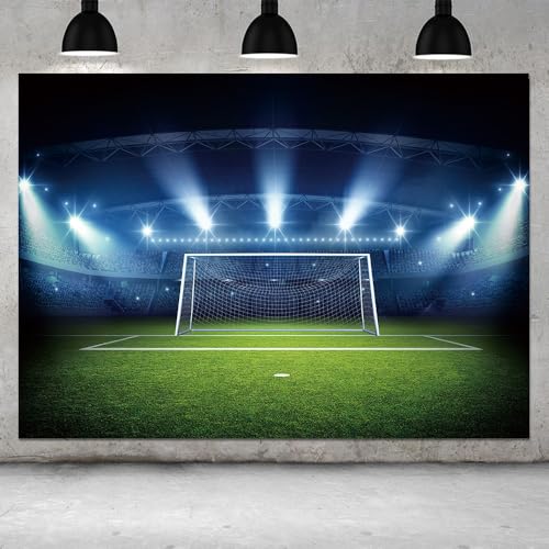 Football Photography Backdrop Soccer Pitch Stadium Light Photo Background Boys Sports Theme Happy Birthday Party Banner De...