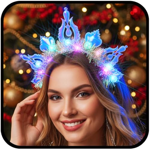 Urieo Ball Light Up Headband Led Colorful Headpiece Glow Party Crown Christmas Hair Accessories for Women