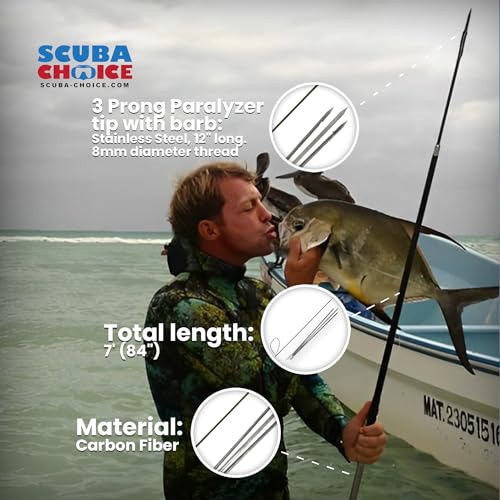 Scuba Choice Carbon Fiber 7' One Piece Spearfishing Pole Spear with 3 Prong Barb SS Paralyzer Tip