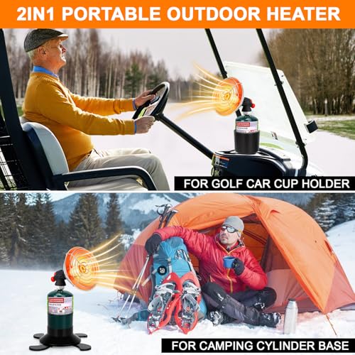 Golf Cart Heater, Portable Propane Heater with Self Igniter, 2-in-1 Outdoor Space Heaters with Cup Holder & Cylinder Base,...