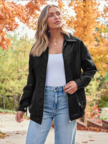 AUTOMET Women's Oversized Faux Leather Jacket - Fall Motorcycle Style Coat with Zipper Closure