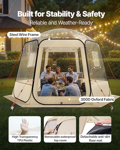 VEVOR Pop up Sports Tent, 8 Sizes Optional Clear Bubble Tent for 1-6 Person, Waterproof Outdoor Pod with Floor Mat & Top C...