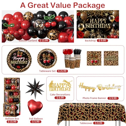 Cocomigo 258pcs Cheetah Print Birthday Decorations, One-stop Set for 25 People, Includes 350gsm Plates Pre‑threaded Banner...