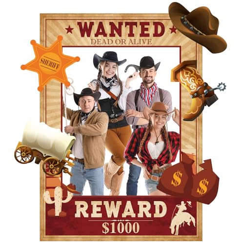 SKIRUP West Wanted Photo Booth Prop Kit Cowboy Party Decoration Wild Western Cowboy Theme Photo Booth Prop Set Wild Wester...
