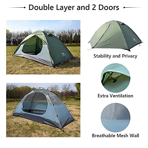 MC TOMOUNT Backpacking Tent 1-2 Person Waterproof Lightweight Double Layer Free-Standing Aluminum Pole for Outdoor Camping...