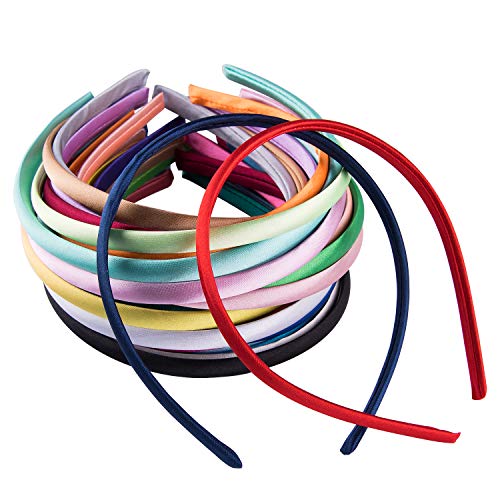 Duufin 30 Pieces Satin Headbands for Girls DIY Craft Headband 1cm Plain Girls Headband Colorful Satin Coverd Headbands, 30...