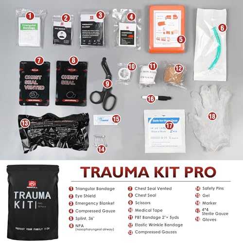 Trauma Kit, Compact IFAK Tactical Emergency Medical First Aid Kits Refill Supplies Survival Hemostatic Combat Wound Care D...