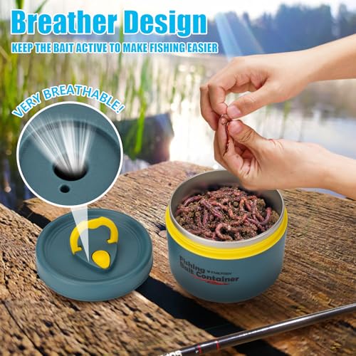 THKFISH Fishing Bait Container, Stainless Steel Insulated Live Bait Storage, Worm Bait Holder, Bait Storage Box, Nightcraw...