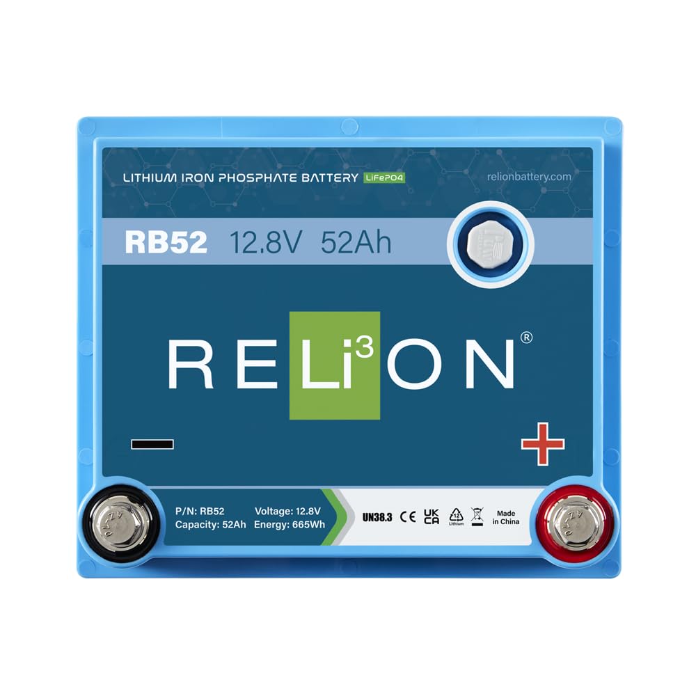 Relion Rb52 | 12V 52Ah Lifepo4 Lithium-Ion Battery | 3500~5000 Cycles | Built-In Bms | Waterproof (Ip67 Rating)| 10 Year Warrant