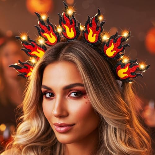 Kilshye Light Up Fire Headband Red Flame Headpiece Halloween Costume Hair Accessories for Women