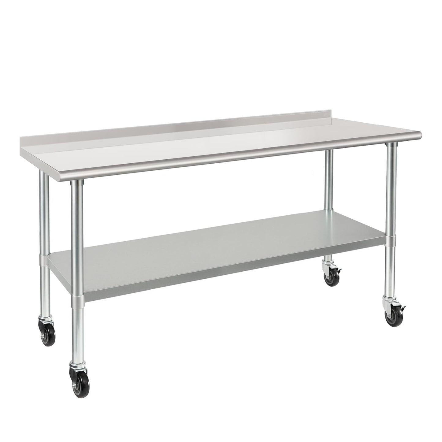 HARDURA Stainless Steel Table 24 x 72 Inches with Wheels Casters NSF Heavy Duty Commercial Prep Table with 2” Backsplash and Adjustable Undershelf for Restaurant Kitchen Home and Hotel