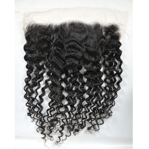 13x6 Lace Frontal Transparent Lace 100% Unprocessed Brazilian Virgin Human Hair Lace Closure Pre Plucked with Baby Hair Natural Black Color (13x6,Water Wave, 18 Inch)