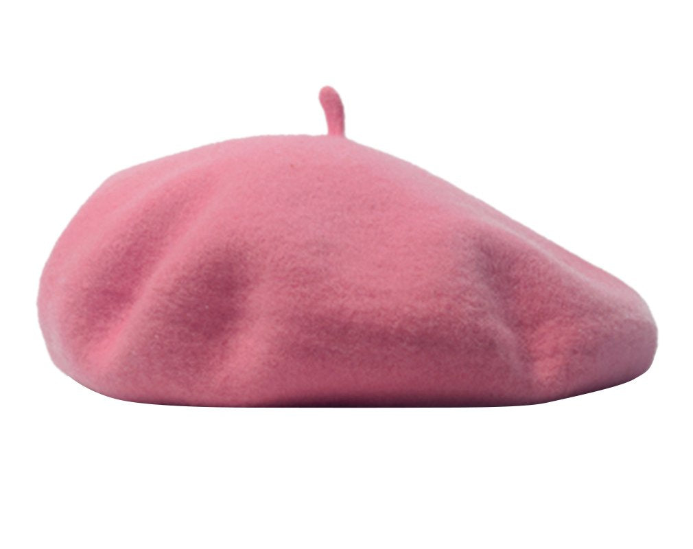 AIYUE Women Men Warm Beanie Hat Solid Color Wool French Beret Artist Painter Fancy Dress Costumes Pink 10.6 in