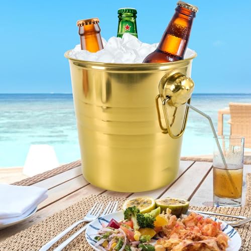4 Pcs Stainless Steel Champagne Bucket, 3 Qt Double Wall Ice Bucket with Handles, Metal Wine Chiller for Champagne, Beer, ...