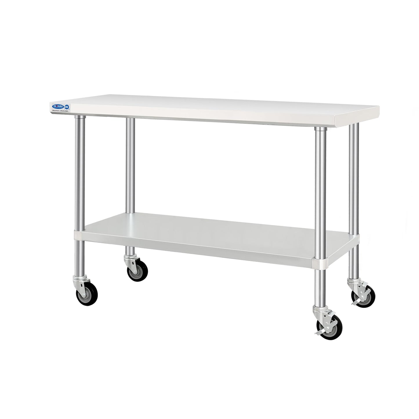 HARDURA Stainless Steel Table with Wheels 24 x 60 Inches Kitchen Prep Table Heavy Duty Stainless Steel Workbench with Aluminium Corner Undershelf NSF 304 Metel Table for Commercial Restaurant