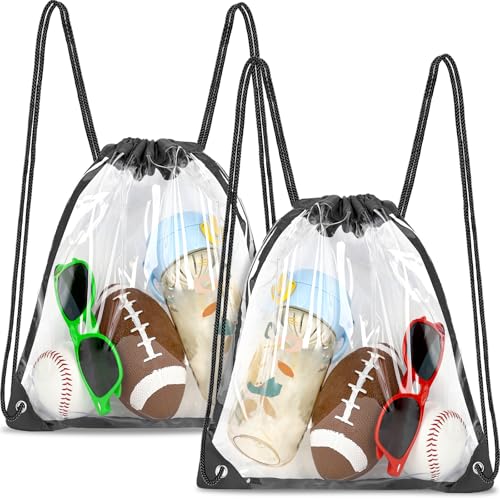 RunaFun 2Pack Clear Drawstring Backpack ，12×12×6 Small Clear Drawstring Bags for Stadium Events, Work, Festivals and Sport...