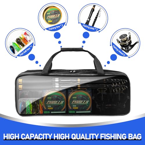 Telescopic Fishing Rod and Reel Combo Kit, 2PACK 6.9FT Carbon Fiber Collapsible Rods, Spinning Reels, Lures and Carrier Ba...