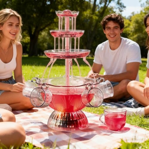 Generic 3-Tier Party Drink Fountain - 220V British Standard ABS Beverage Fountain with LED Base | Flowing Water Fall Machi...