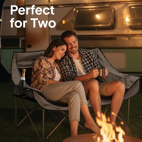Camping Loveseat for Couples, Friends & Families, Double Camping Chair, Foldable Two Person Camping Chair for Campfire Nig...